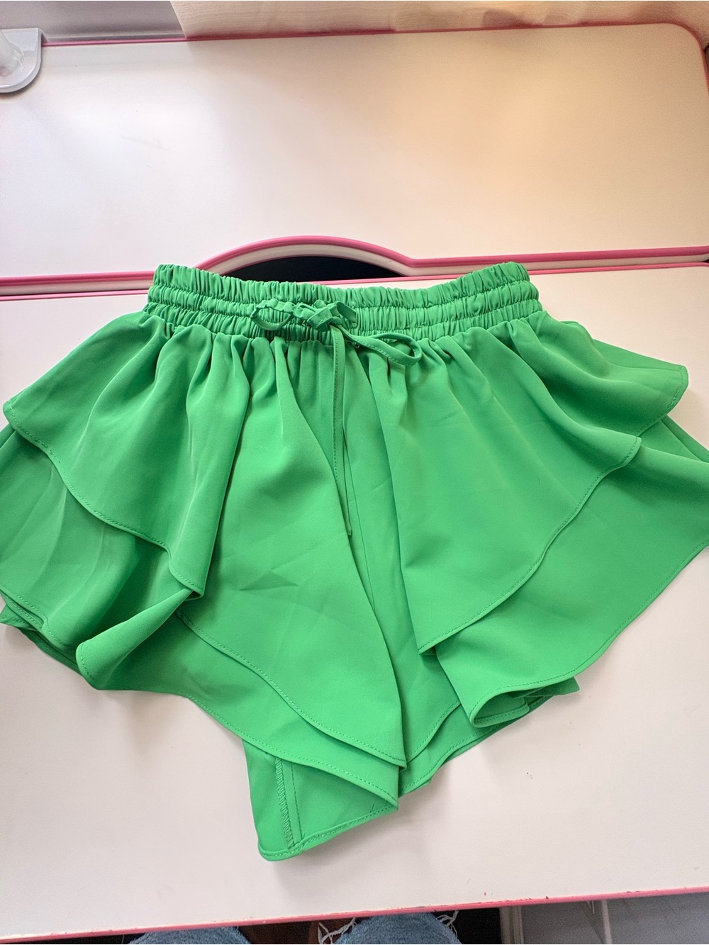 vestique Bright Green Ruffle Layered Skort